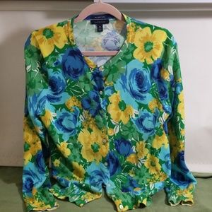 Land's End Floral Light Weight Sweater-M(10-12)